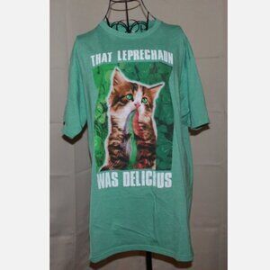 That Leprechaun Was Delicious Kitty Green T-Shirt Irish Cat Lady Gift XL